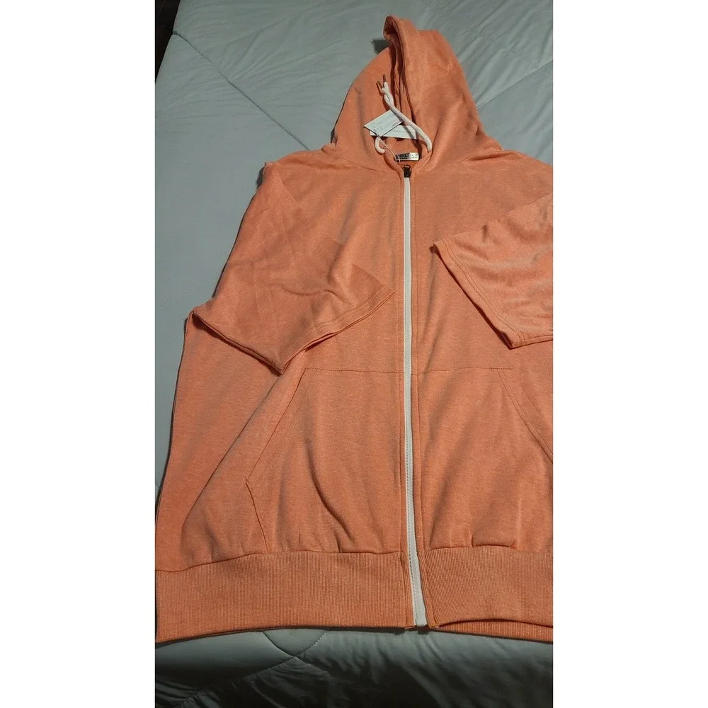 New OHOO Coral Zip-Up Short Sleeve‎ Jacket With Pockets Size  XXXL